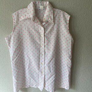 VTG Sears 70s Pink/White Polka-Dot Button Down Sleeveless Top